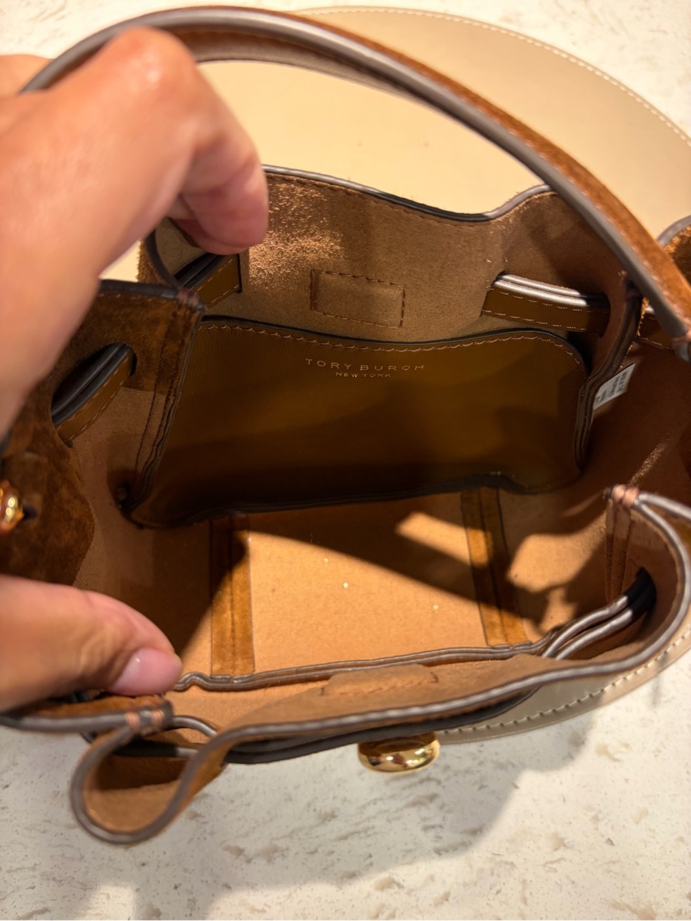 Tory Burch Suede Crossbody Bag in Brown with Gold-Tone Accent - Picture 3 of 6